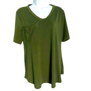 L&B lucky and blessed Olive Green V-Neck Women's Top